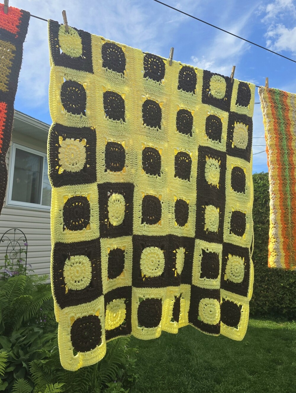 Handmade Cookies N' Cream Crochet Granny Square Throw With A Cute Wavy Edge